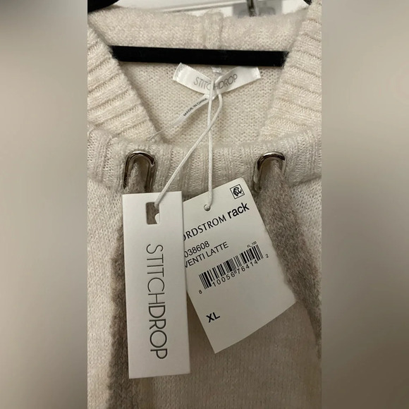 NWT Stitchdrop Womens Racing Stripe Hoodie Sweater XL Venti Latte - Picture 6 of 9